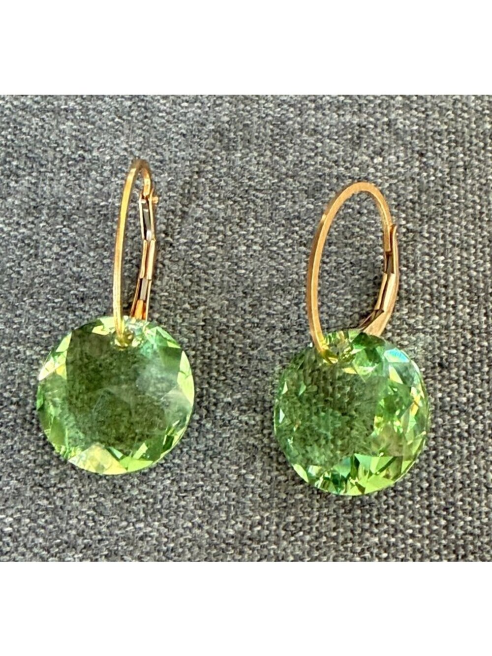 Gold-Filled Leverback Earrings Green Faceted Glass Drops